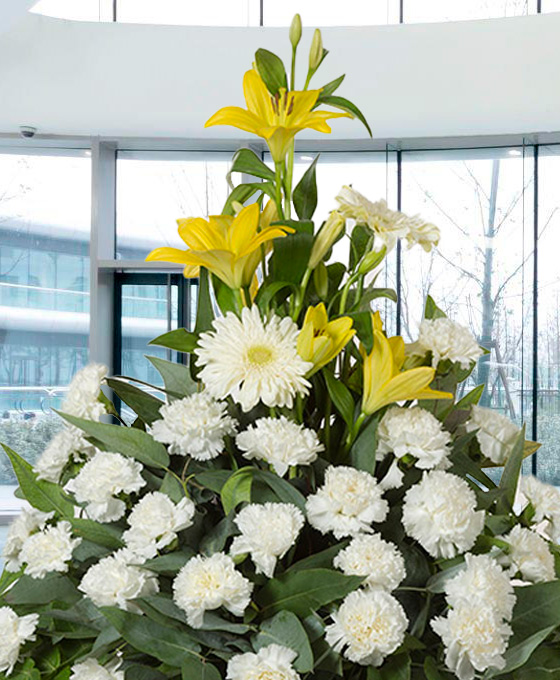 Centro funerario amarillo y blanco en Gijón