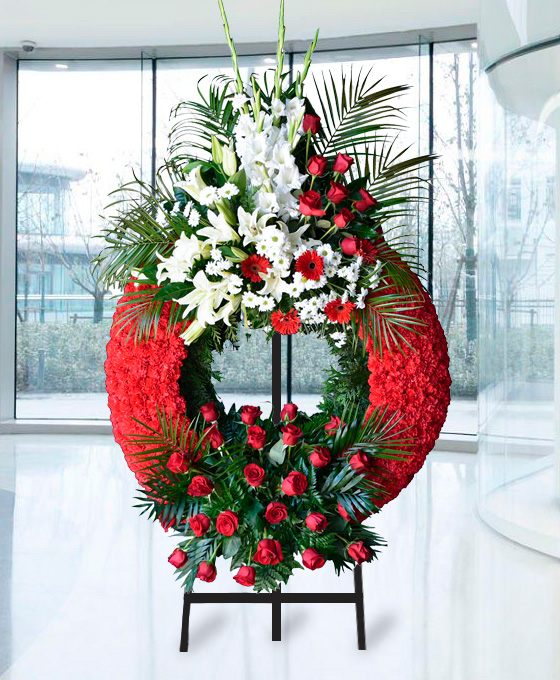 Corona funeraria de clavel suprema roja en Gijón