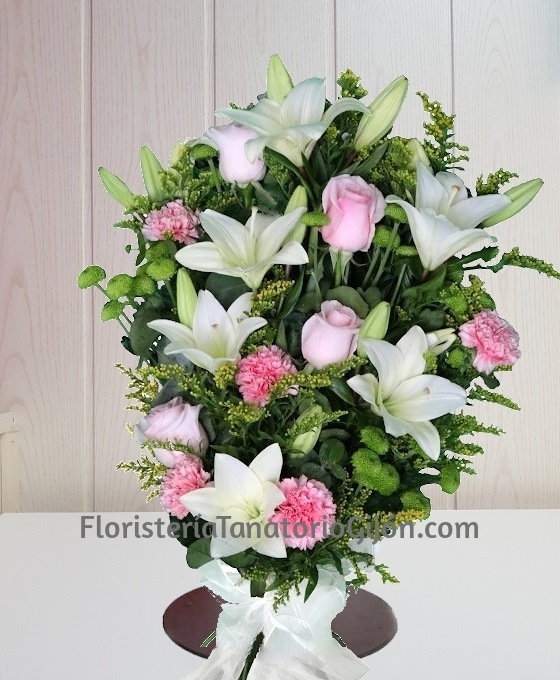 Ramo Funerario Blanco y Rosa, Ramo de Flores Blanco para Funeral, Enviar Flores de Condolencia