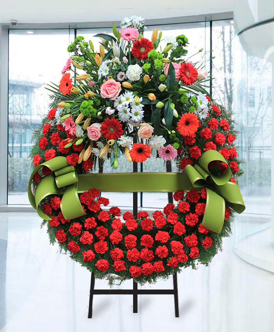 Corona de clavel funeraria para Gijón, Flores Rojas para Tanatorio